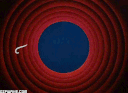 a picture of a blue circle with a white hook in it