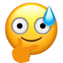a smiley face with a water drop on it's forehead