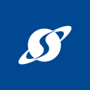 a blue background with a white logo on it