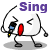 a cartoon character holding a microphone with the word sing
