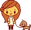 a pixel art picture of a woman with a dog