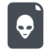 a white alien face on a black background
