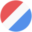 a red, white and blue circle with a white stripe