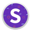 a purple and white circle with the letter s on it