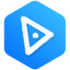 a blue hexagonal icon with a white triangle