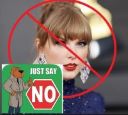 a picture of a woman holding a sign that says just say no