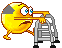 a pixel art picture of a yellow smiley face holding a wrench