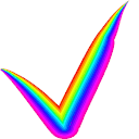 a rainbow colored check mark on a white background