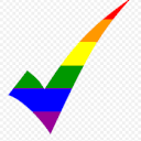 a rainbow check mark on a white background