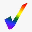 a rainbow colored check mark on a white background