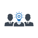 a group of people with a light bulb on their head