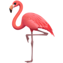 a pink flamingo standing on a metal stand