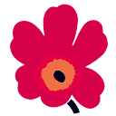 a red flower with an orange center on a white background