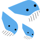 a pair of blue and white shoes on a black background