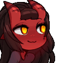 a drawing of a demon with yellow eyes