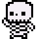 a pixel art of a skeleton on a black background