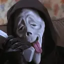 a person wearing a mask with a tongue sticking out