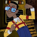 a cartoon of a man wearing glasses and a yellow shirt