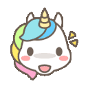 a white unicorn with a blue mane and a pink nose