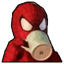 a cartoon character with a cup in his mouth