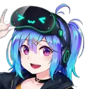 a girl with blue hair wearing a black hat