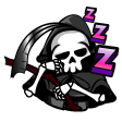 a sticker of a skull with a guitar