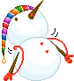 a cross stitch snowman with a colorful hat and scarf