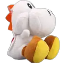 a white stuffed animal with orange and yellow feet