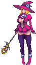 a pixel art picture of a woman in a witch costume