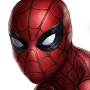 a close up of a spider man face