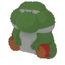a green and white stuffed animal sitting on top of a green surface