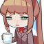 a cartoon girl with long blonde hair holding a cup