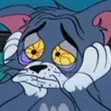 a cartoon picture of a cat with yellow eyes