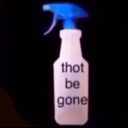 a bottle with a blue spray on it that says, thot be gone