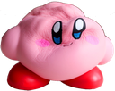 a close up of a pink object with blue eyes