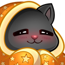 a black cat with stars around its neck