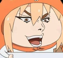 a cartoon character holding a sign with a surprised look on her face