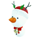 a snowman wearing a red and green hat and scarf