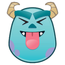 a blue and purple cartoon character with horns