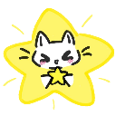 a yellow star with a white cat on it