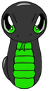 a black and green cartoon character with big eyes