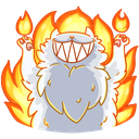 a drawing of a monster with flames around it