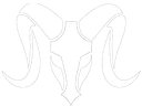 a goat's head with long horns on a black background