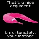 a pink object with a caption that reads, that's a nice argument