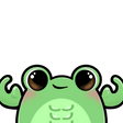 a green frog with big eyes sitting down