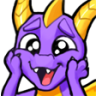 a purple and yellow cartoon character holding his hand to his face