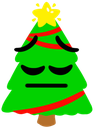 a green christmas tree with a sad face
