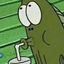 a cartoon character is drinking from a cup