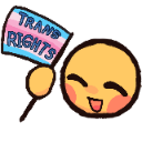 a sticker of a smiley face holding a sign