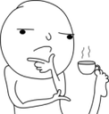 a cartoon character holding a cup of coffee